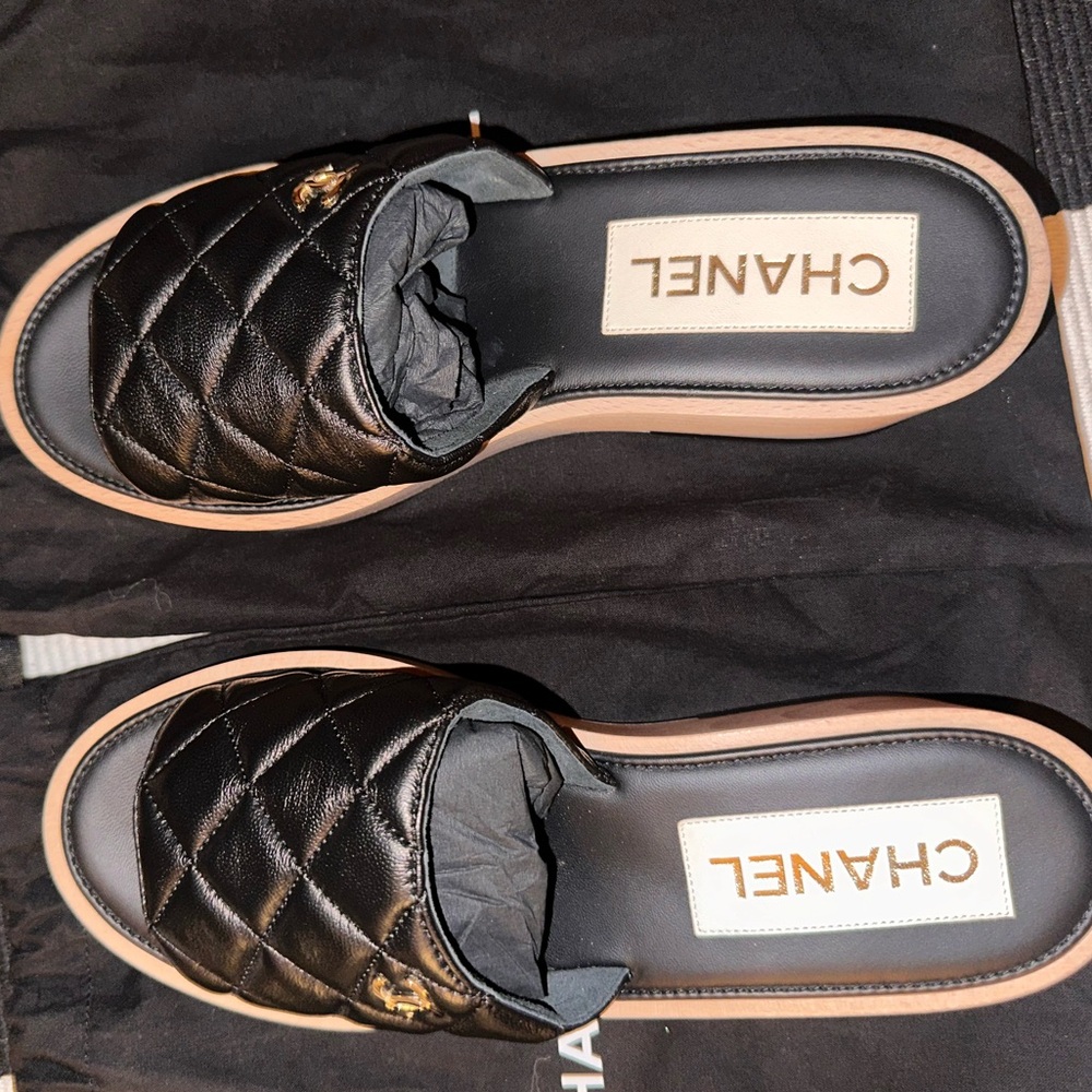 Chanel leather wooden mules NIB